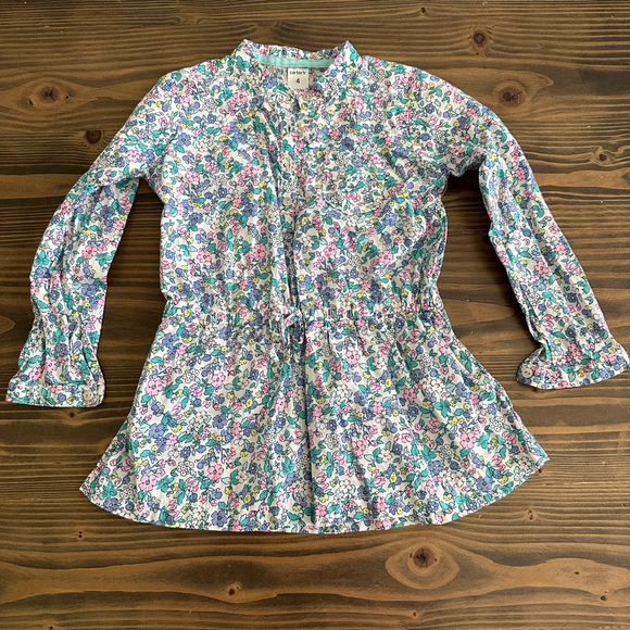 Girls Carter’s White Pink Floral Long Sleeve Casual Dress Size 4 - Picture 1 of 5
